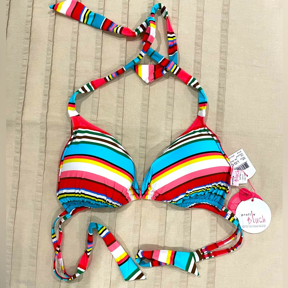 Bikini top. Adjustable straps can be tied however you’d like. Size L